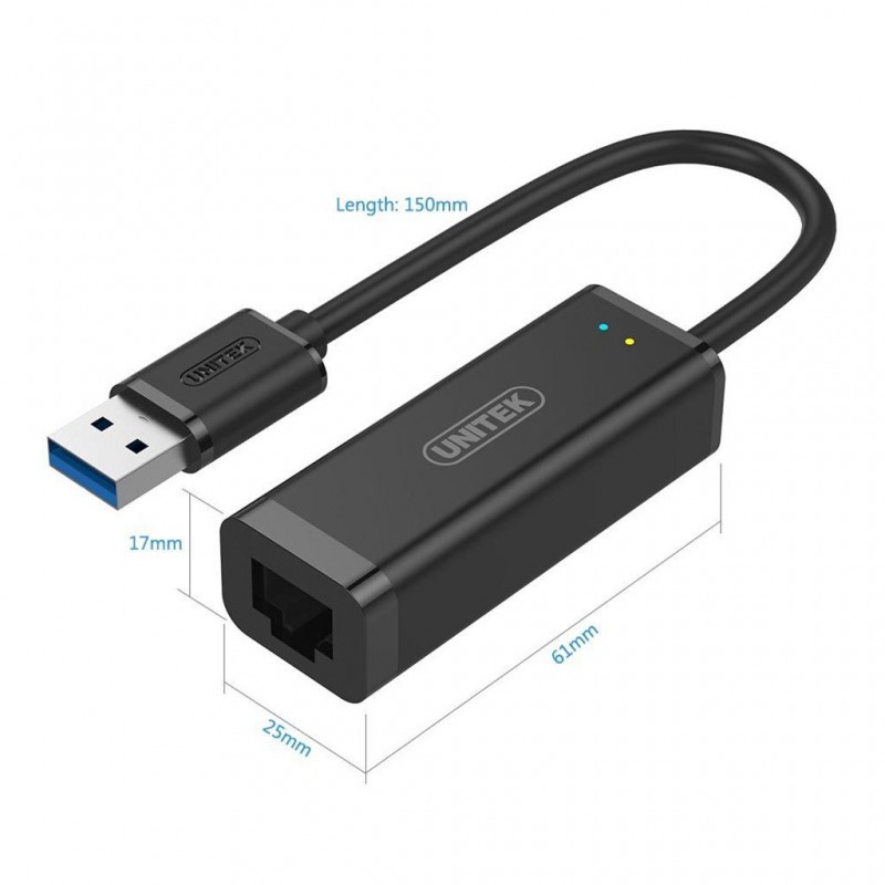 Cáp chuyển USB 3.0 ra LAN Unitek Y-3470BK, chính hãng Unitek- Full Box. Cáp USB to Lan