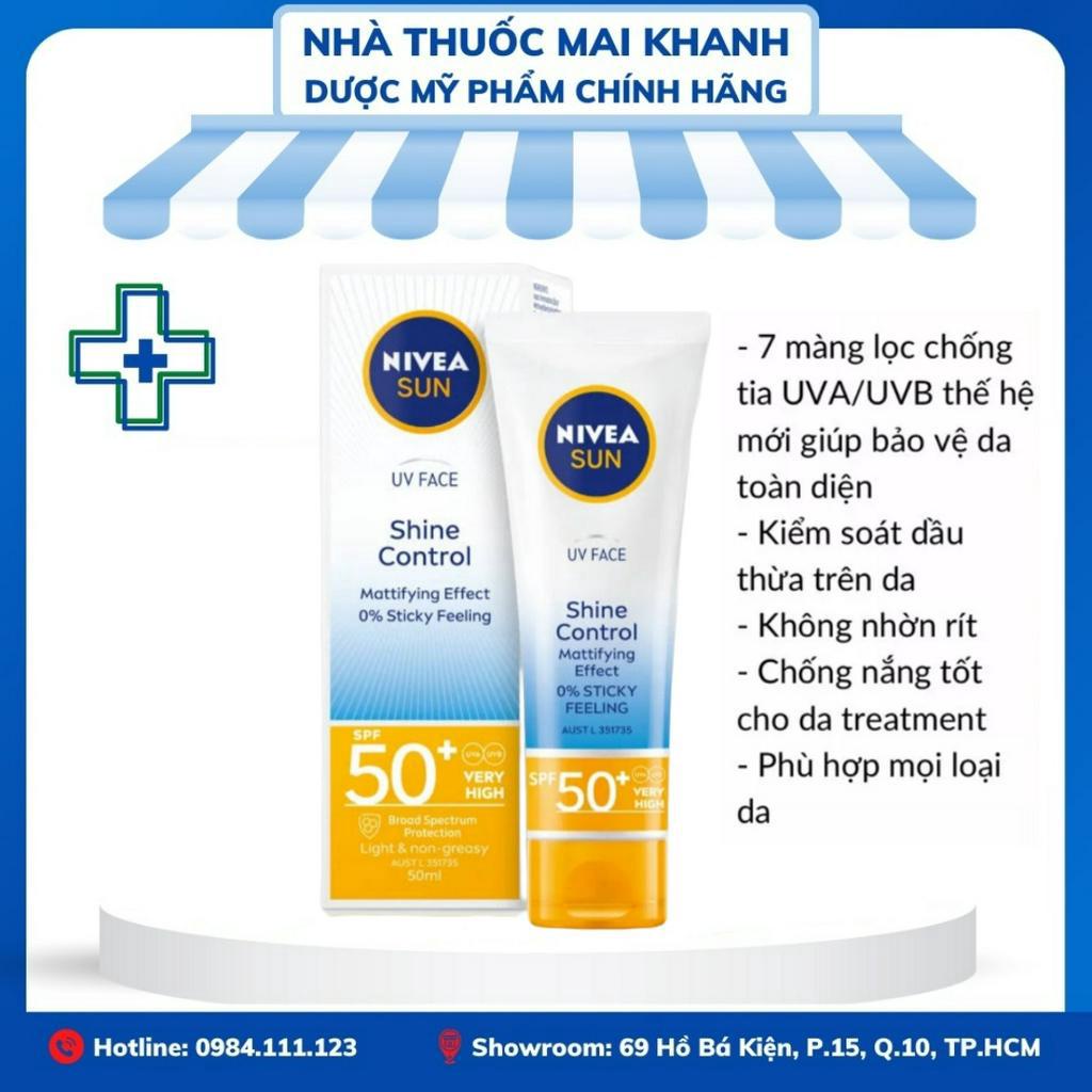 Kem chống nắng Nivea Shine Control SPF 50 UV Face Chính Hãng Úc