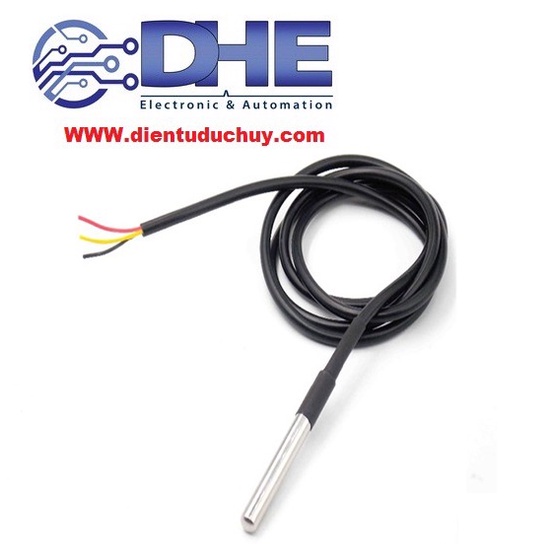 DÂY CẢM BIẾN NHIỆT ĐỘ DS18B20, ĐẦU DÒ BỌC KIM LOẠI CHỐNG GỈ, DÂY DÀI 1M