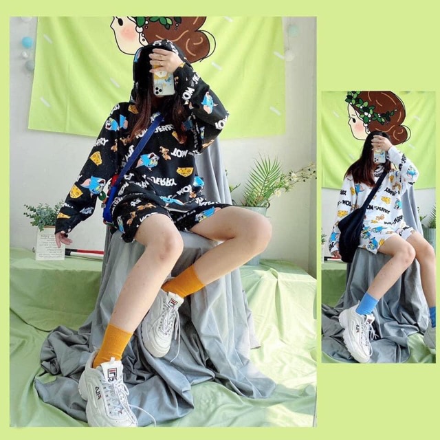 [Ảnh thật] Set hoodie 3d unisex tom &amp; jerry/ set bộ 2 món áo hoodie + quần short