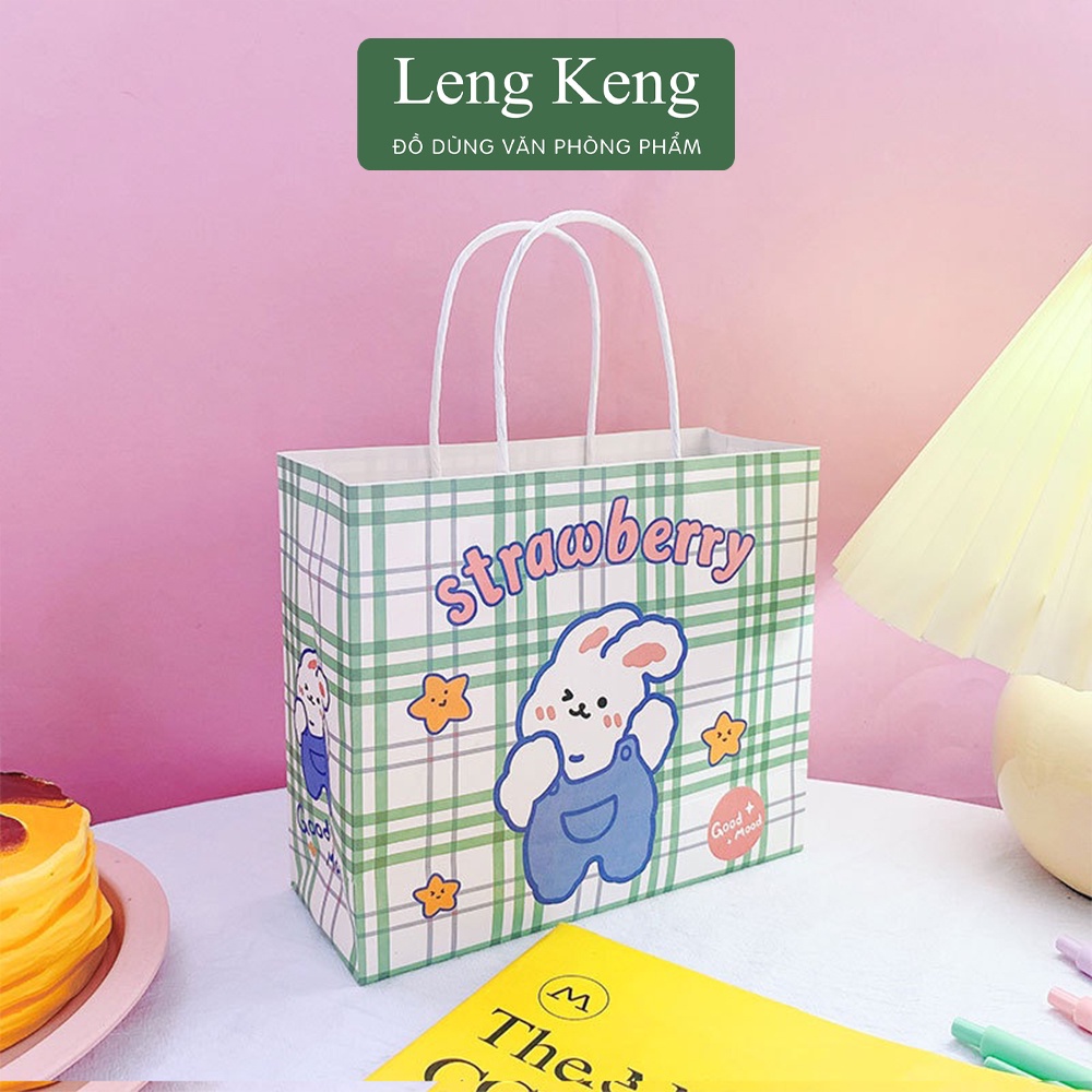 Túi mini kraft giấy quai xách văn phòng phẩm Leng Keng đựng quà tặng
