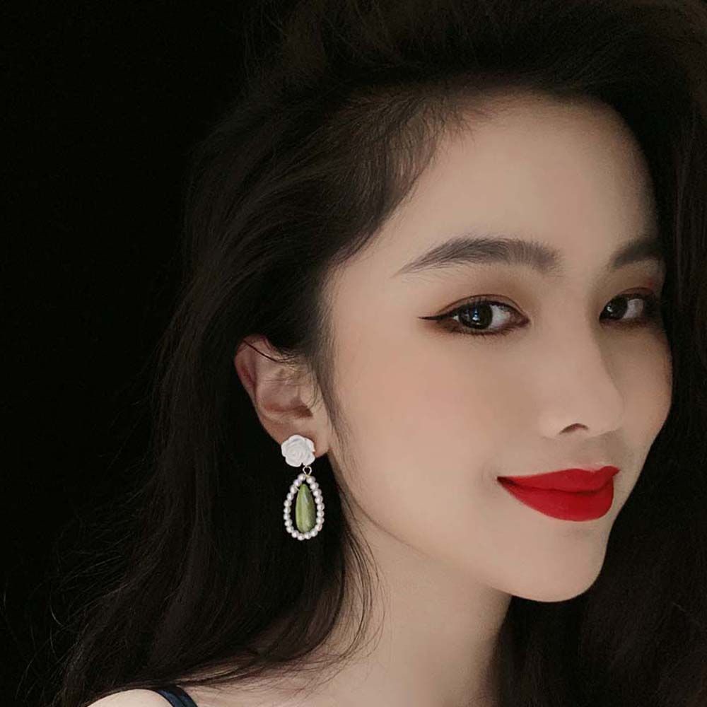 Khuyên Tai Hoa Hồng Bằng Hợp Kim Đính Ngọc Trai Nhiều Màu Thời Trang Thanh Lịch Cho Nữ