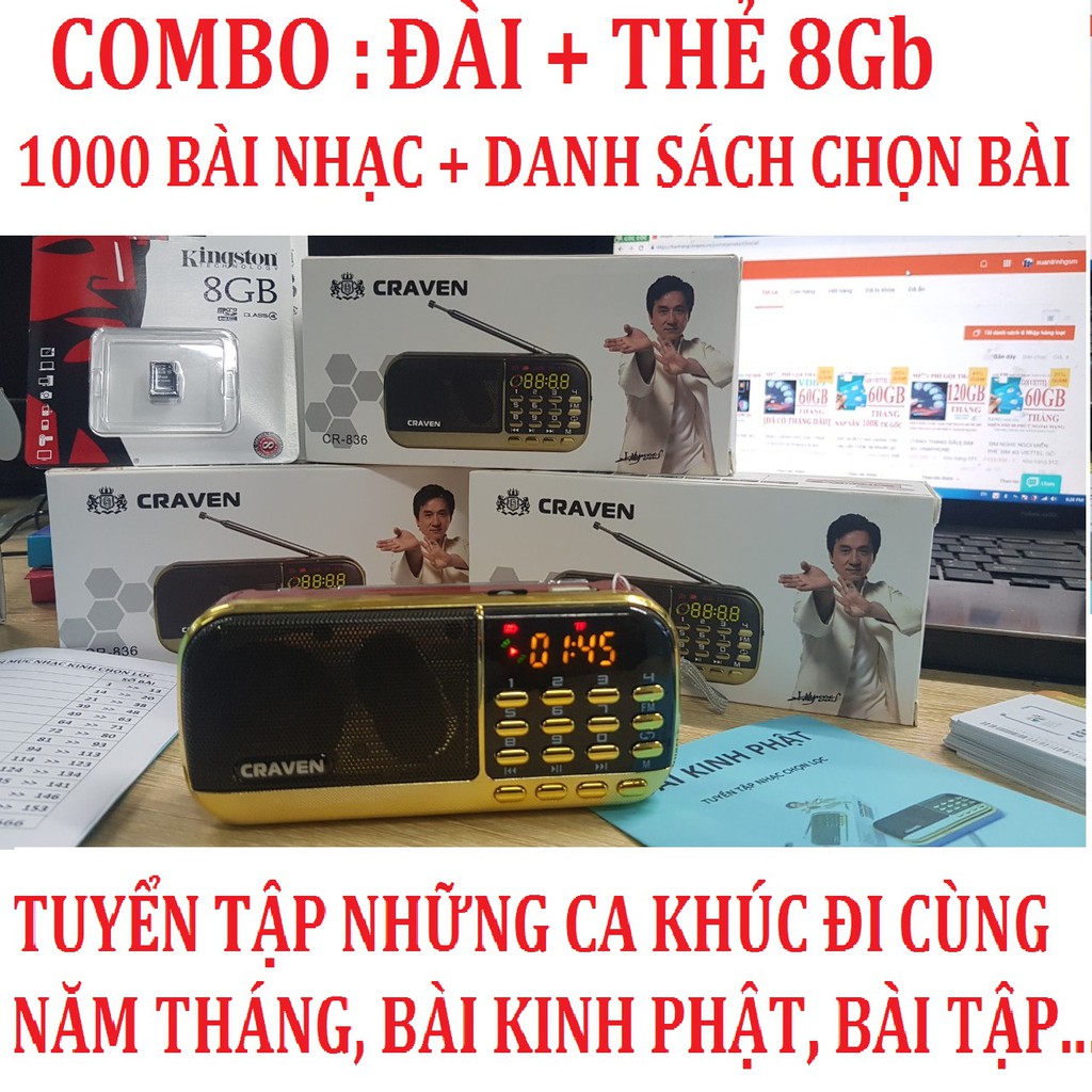 Đài nghe nhạc+ thẻ nhớ 8Gb kingston chính hãng FPT copy sẵn 1000 bài hát chọn lọc có danh sách bài hát đi kèm