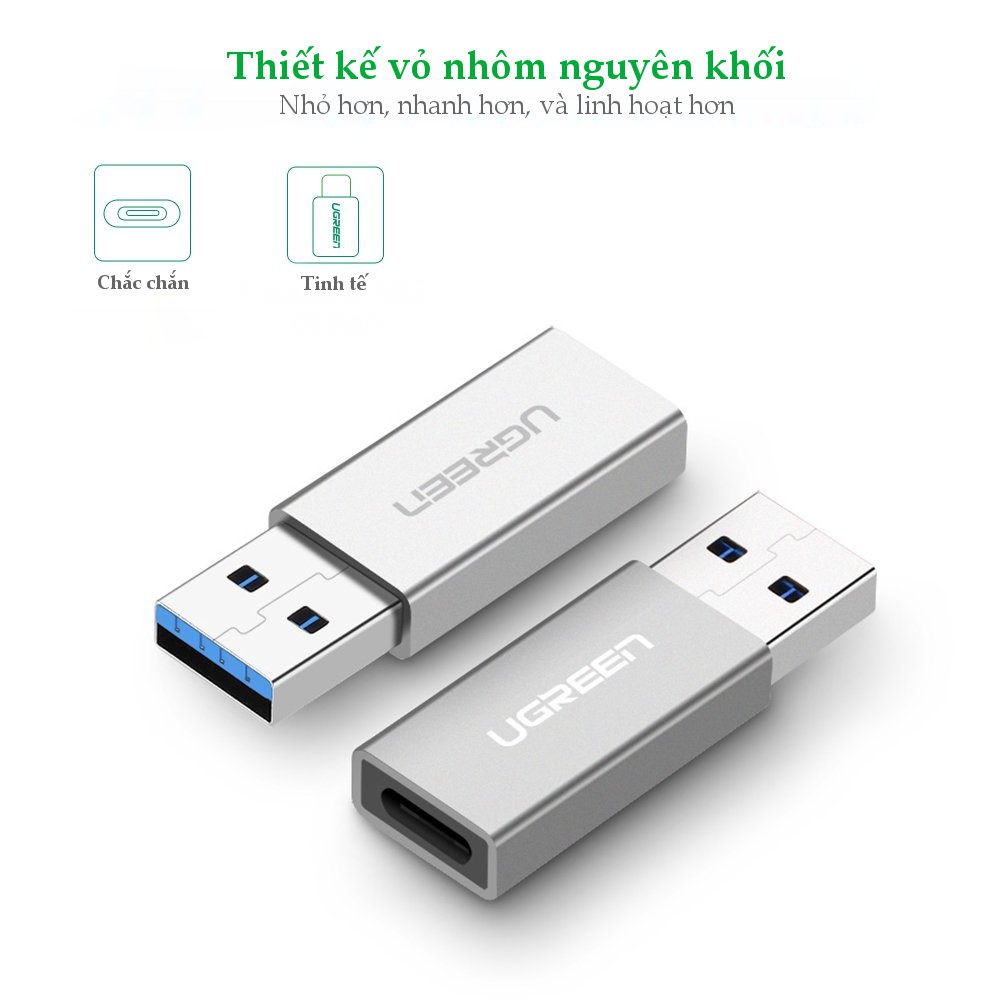 Adapter chuyển đổi USB 3.0 đực sang USB 3.1 Type C cái UGREEN US204 US276  dùng cho PC, laptop, macbook, điện thoại