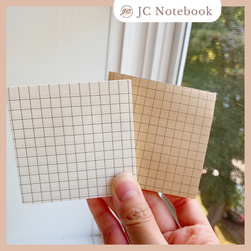 Set 80 sticky note basic giấy kraft nâu - trắng in grid kẻ ô vuông / kẻ ngang