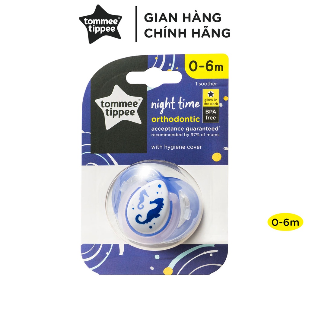 Ty ngậm dạ quang cho bé Tommee Tippee 0-6 tháng (vỉ 1 cái) - Night Time - Cá Ngựa