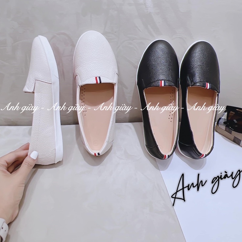 GB10 - Giày slipon giày đế bằng mũi tròn da thật Việt Nam xuất khẩu đế cực êm,mềm ,bền, phù hợp đi du lịch, đi chơi