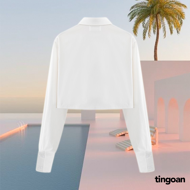 Áo somi crop dài tay cúc ngọc vạt lệch vải chống nhăn trắng tingoan DRUNK IN LOVE SHIRT/WH