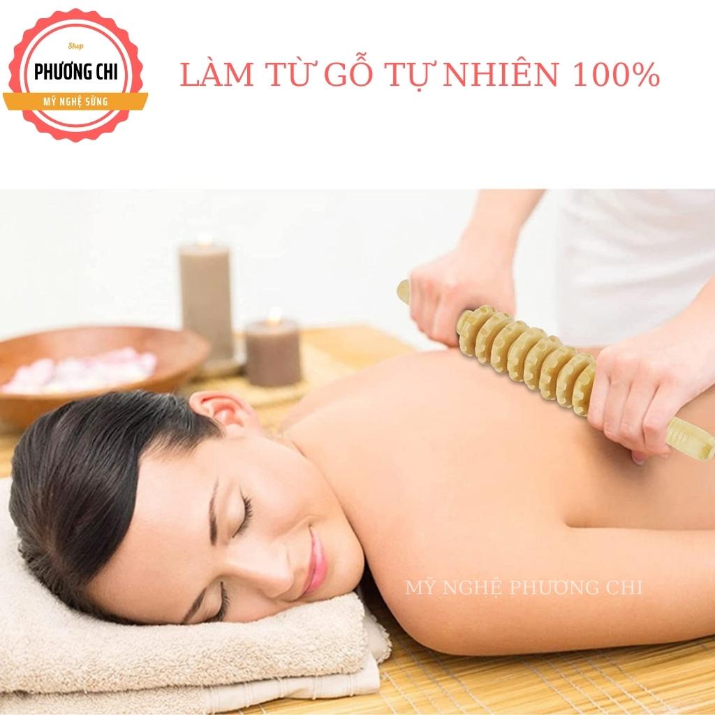 Cây lăn massage toàn thân 9 bánh gai đa năng làm từ gỗ thơm tự nhiên | Mỹ nghệ phương chi