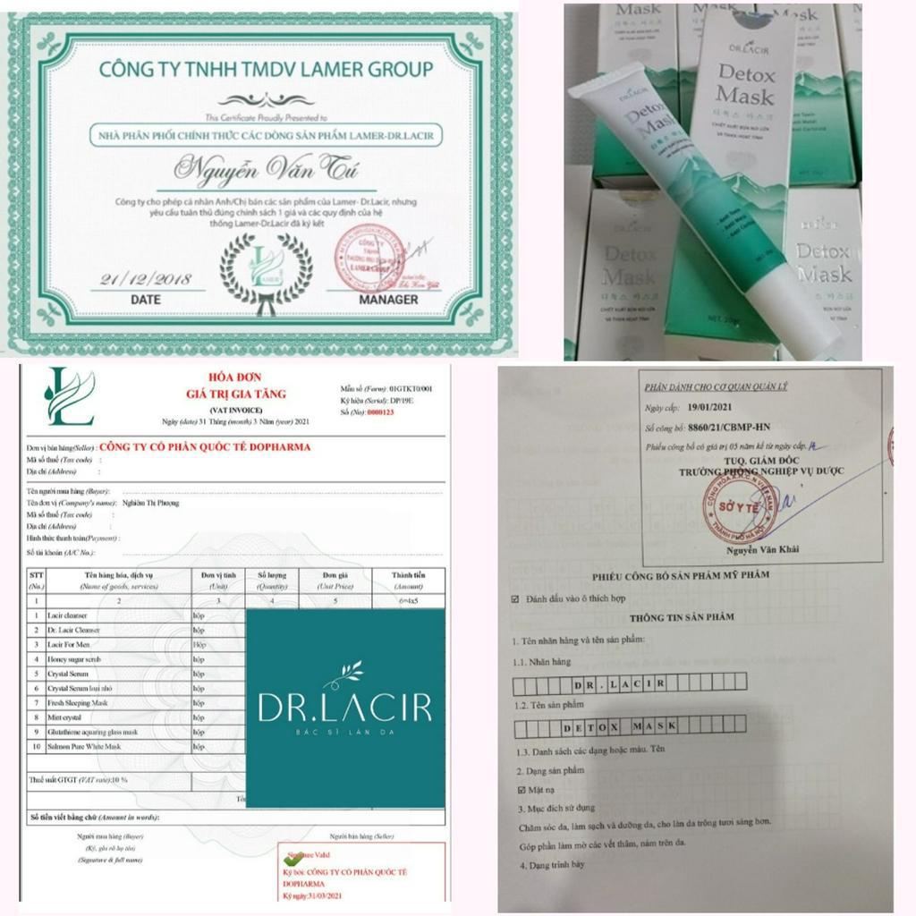 Mặt nạ Dr Lacir mặt nạ thải độc Detox mask chính hãng thải độc thanh lọc da, ngừa mụn, sạch da, thu nhỏ chân lông 20ml
