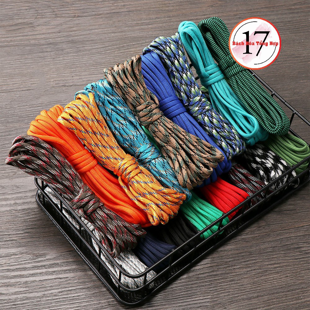 Dây dù paracord đa năng nhiều lõi dài 10m, dày 4mm, dây dù sinh tồn, cắm trại....
