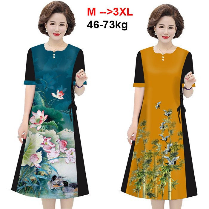 BIGSIZE - ĐẦM SUÔNG TRUNG NIÊN U50 U60 KIỂU ĐẦM DÁNG SUÔNG LỤA DỰ TIỆC PHỐI MÀU IN HOẠ TIẾT TẶNG MẸ U50-60 3336 3342