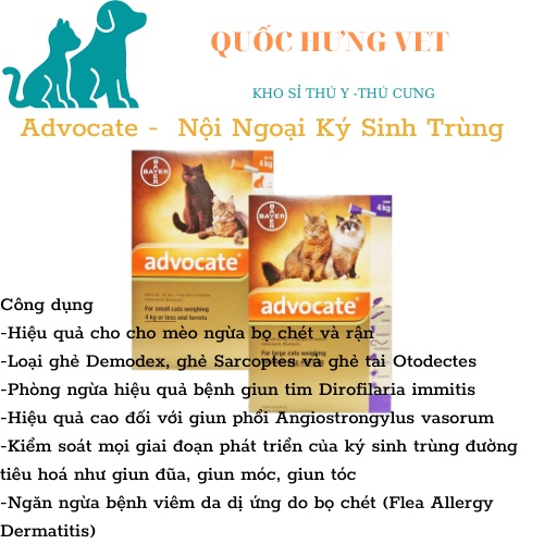Advocate 1tuýt - Nhỏ Gáy Ngăn Ngừa Nội Ngoại Ký Sinh Trùng Cho Mèo - QUỐC HƯNG VET