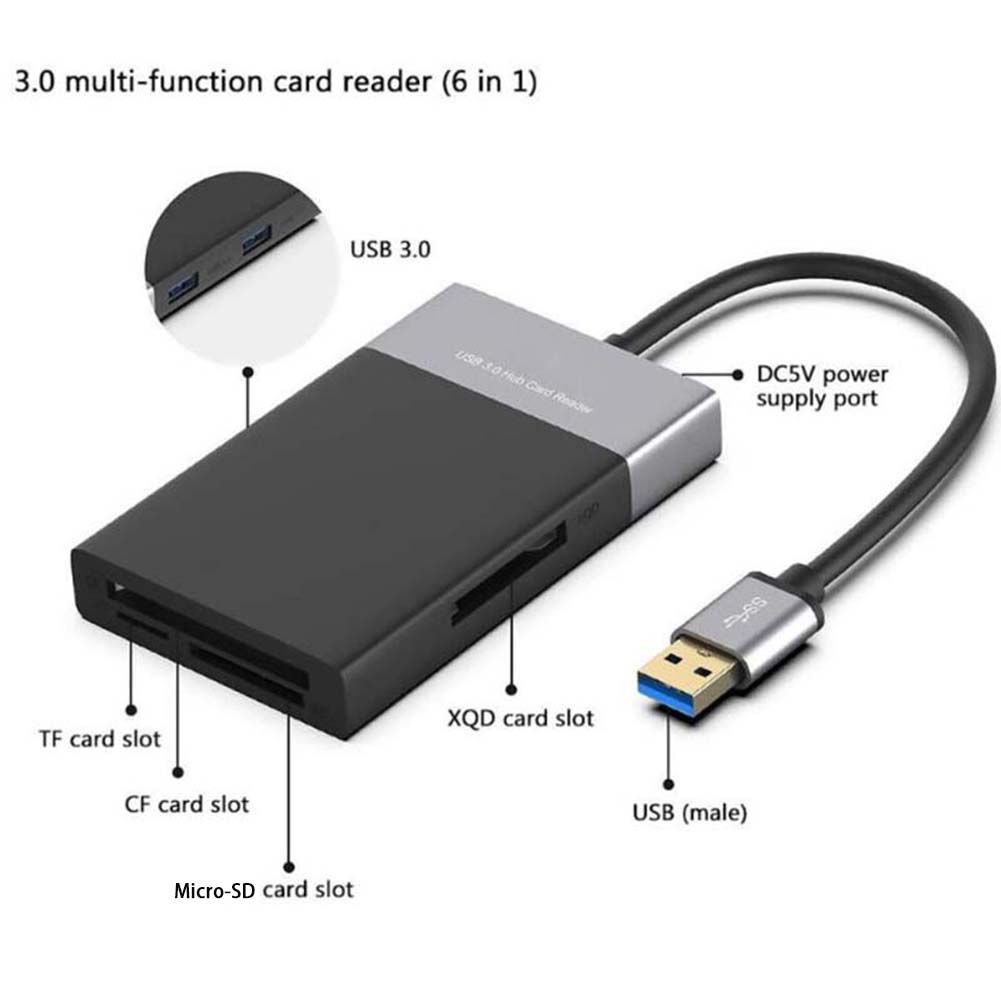 Đầu đọc thẻ Micro-Sd / Tf / Cf / Xqd cổng Usb 3.0 6 trong 1 tiện lợi