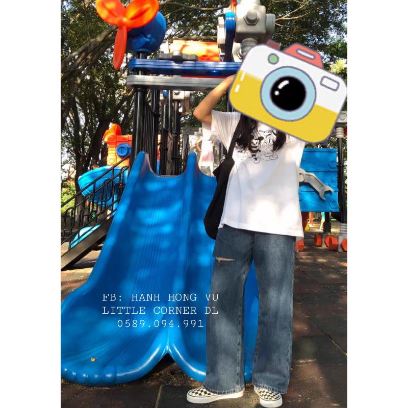 Quần baggy jean retro ống dài 100cm nút hông phối kiểu form cạp cao ulzzang kèm ảnh thật hàng có sẵn