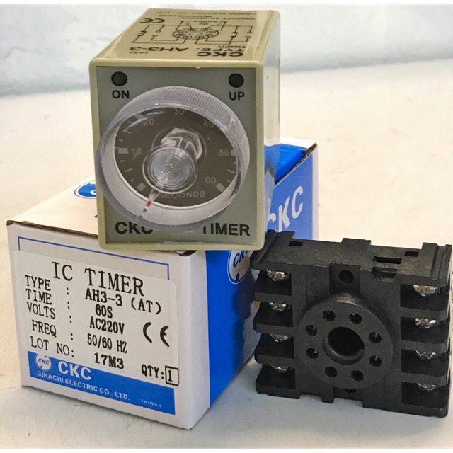 Timer giây 0-30s, Rơ Le Thời Gian CKC AH3-3 AC220V Kèm Đế