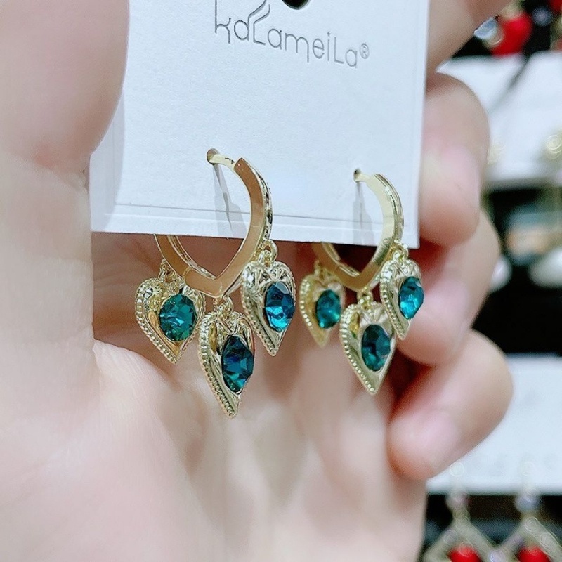 Khuyên Tai Trái Tim Đính Đá Pha Lê Phong Cách Hàn Quốc