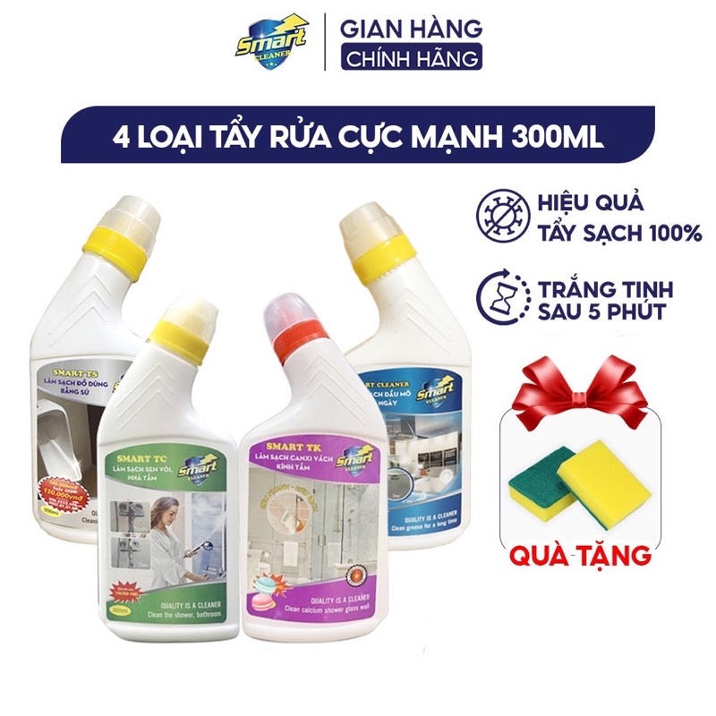Combo 4 chai 300ml - Tẩy Sạch Cặn Canxi Vách Kính, Dầu Mỡ Lâu Ngày, Sen Vòi Inox, Đồ Dùng Bằng Sứ