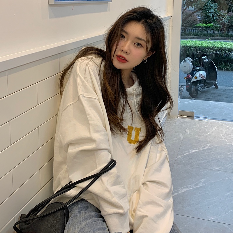 Áo hoodie SUXI thể thao tay dài đơn giản thêu chữ thời trang cho nữ