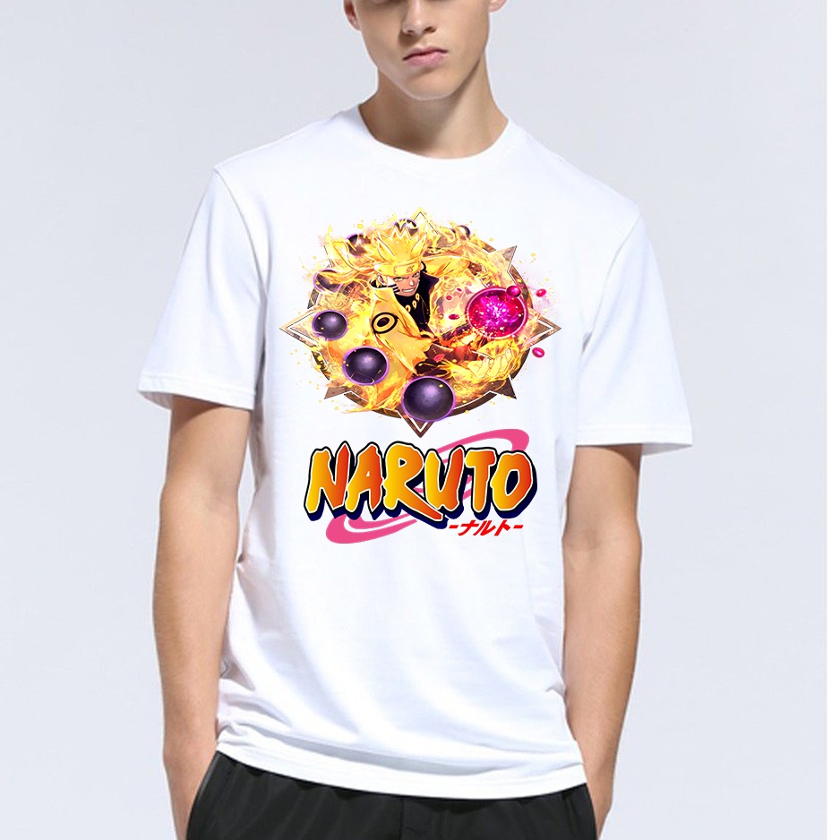 Áo thun nam nữ tay lỡ vải cotton form rộng màu trắng Hạ Băng Designs - Naruto 002