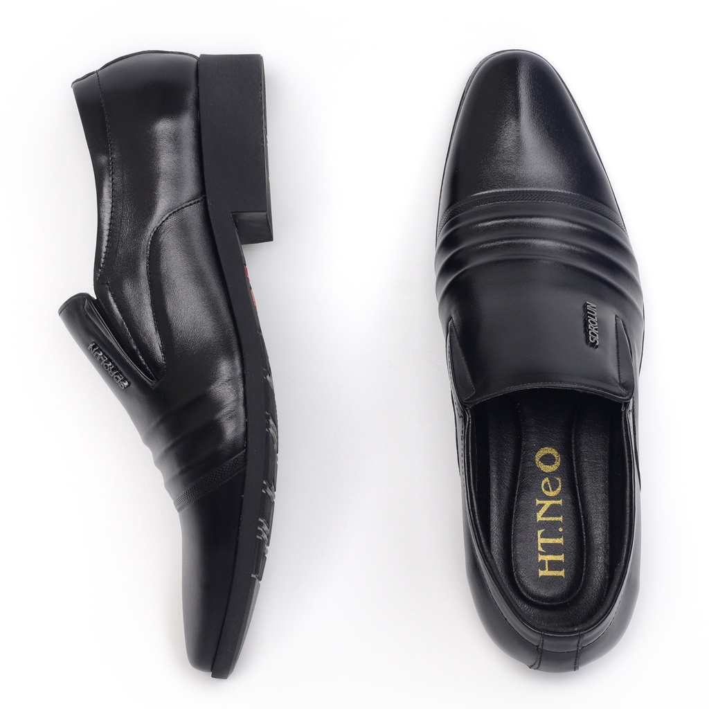 Giày lười nam da bò màu đen, giày tây lười công sở in gân - NeO4528