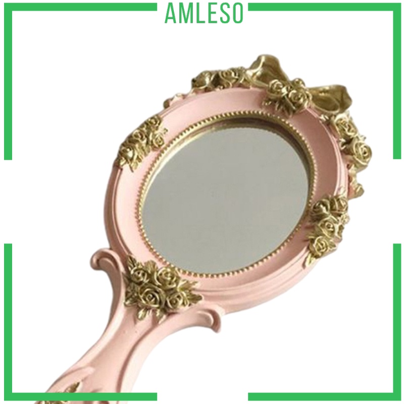 [AMLESO] Hand Held Mirror Vintage Handheld Mirror with Handle Decorative Vanity Makeup Mirror Cosmetic Travel Mirrors Compact Beauty Salon Mirrors