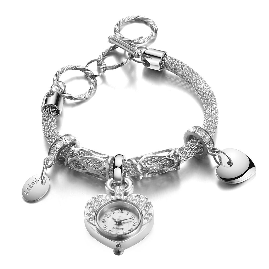 Đồng Hồ Quartz Nữ Dây Thép Không Gỉ Mặt Trái Tim