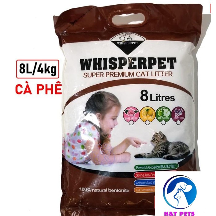 Cát vệ sinh cho mèo Whisper Pet siêu hút thấm gói 8L mùi cafe