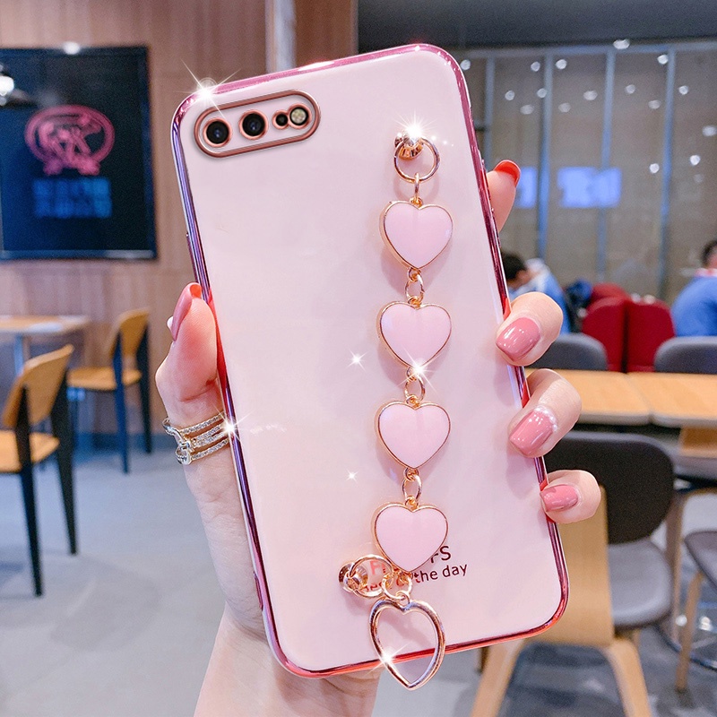 Ốp Điện Thoại Kết Cấu Sang Trọng Có Vòng Tay Trái Tim Cho iPhone 11 12 13 Pro Max 7 Plus 6 Plus 7 8 6S Plus X XS XR Max