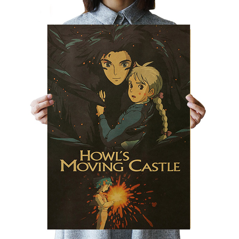 Tranh dán tường hình phim hoạt hình Howl's Moving Castle phong cách retro