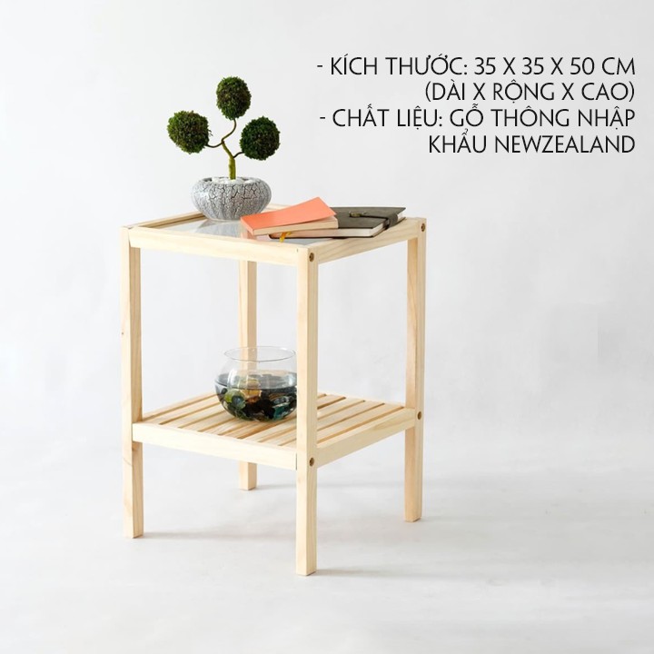 KỆ ĐẦU GIƯỜNG BẰNG GỖ 2 TẦNG PHONG CÁCH HÀN QUỐC ( MÀU GỖ TỰ NHIÊN ) KT: 35X35X50CM