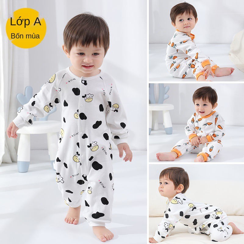 Áo liền quần trẻ em mùa xuân và thu sơ sinh dài tay cotton romper nam nữ đi chơi đồ ngủ có điều hòa