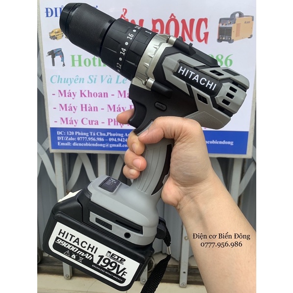 MÁY KHOAN PIN 🌈 FREESHIP🌈 MÁY KHOAN PIN HITACHI KHÔNG CHỔI THAN PIN 199V 10 cell pin MÔ TƠ TỪ CÓ BÚA 3 CHỨC NĂNG
