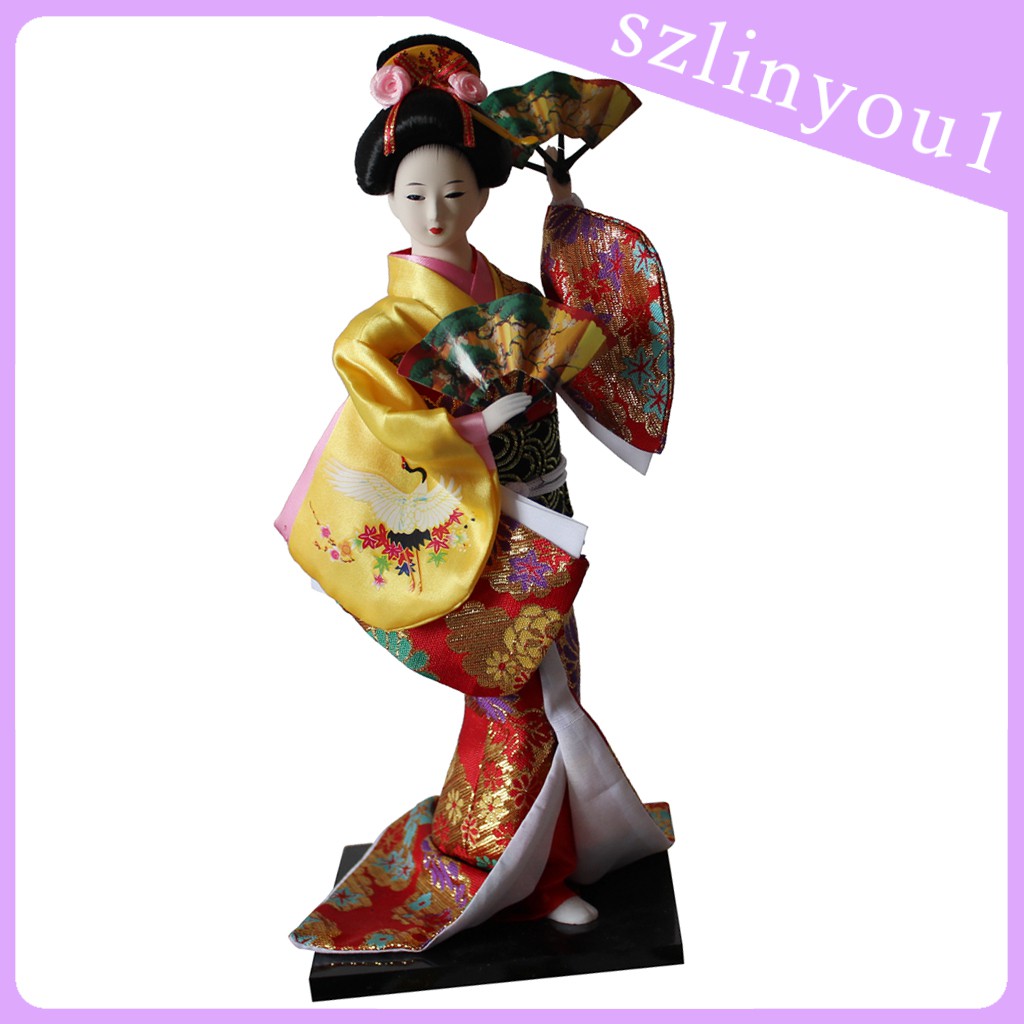 NEW Mô Hình Búp Bê Geisha Mặc Kimono Màu Vàng Cỡ 12inch