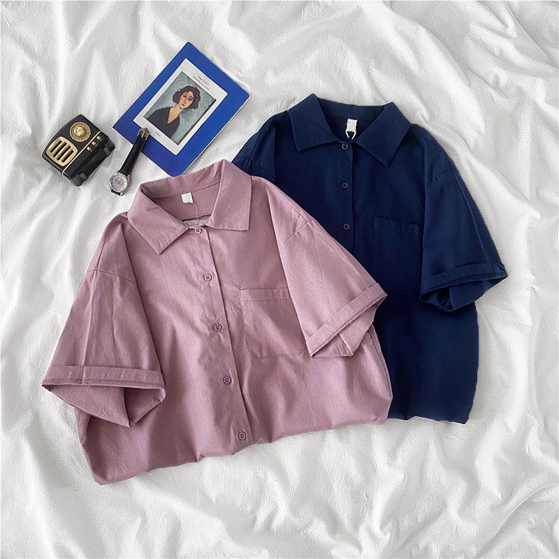 Áo sơ mi tay ngắn dáng rộng phong cách Hàn Quốc thời trang mùa hè cho nữ