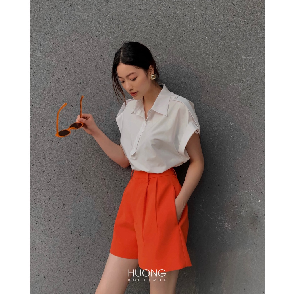 Quần short xếp li HUONG BOUTIQUE HBQS39 3 màu đen - trắng - cam