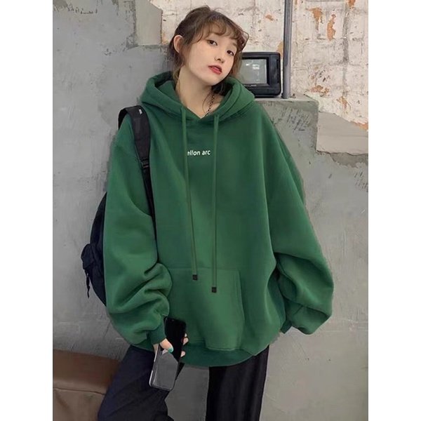 ÁO KHOÁC HOODIE XANH LÁ IN ELLON ARC , FORM RỘNG UNISEX 40-80kg