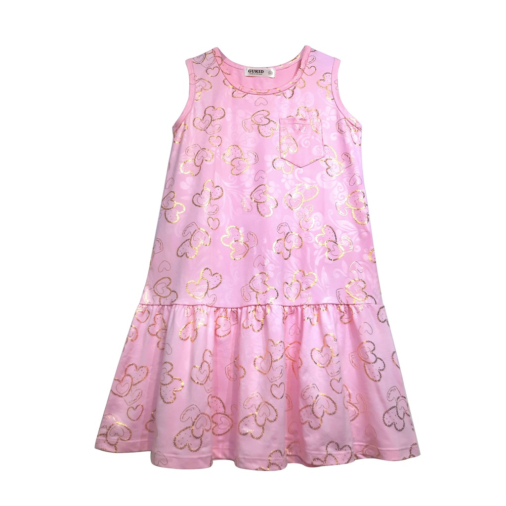 Đầm bé gái sát nách in tim, váy đầm bé gái chất liệu mềm mịn thoáng mát, size đại 20-40 kg, K20