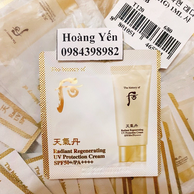 10 Gói Kem chống nắng tái sinh Whoo Radiant Rejuvenating UV Protection Cream SPF50+/PA++++