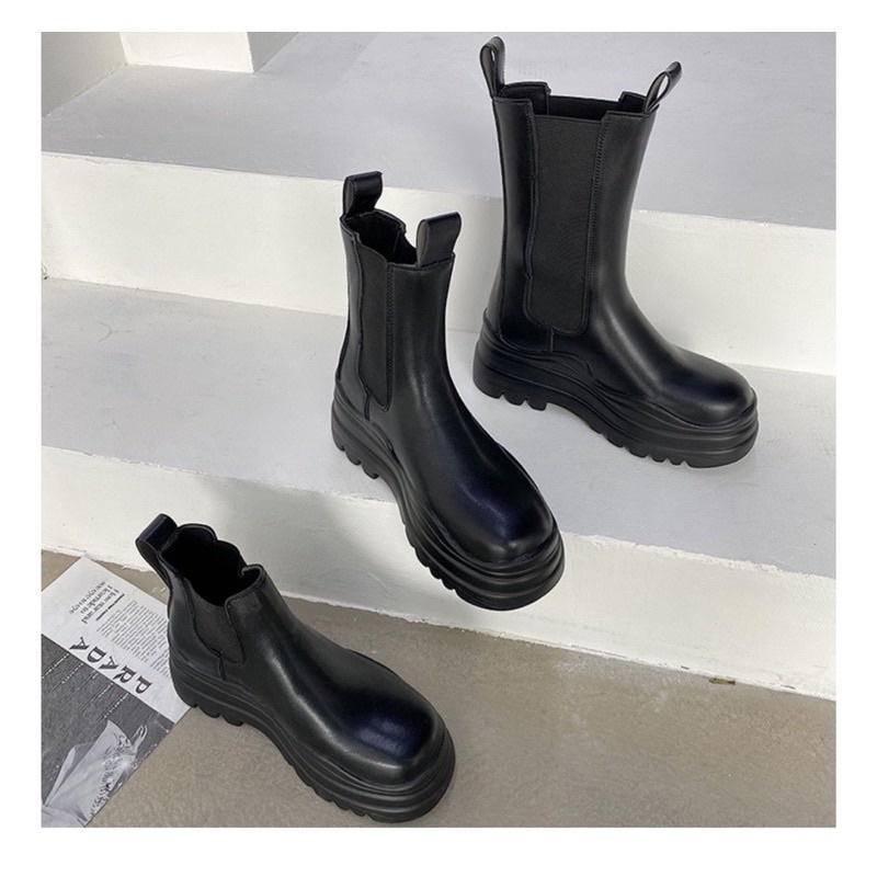 GIÀY BOOT ULZZANG NỮ bốt đế răng cưa cao 6CM dáng ủng không dâ khoá ĐẾ LƯỢN SÓNG phong cách ngầu chất B62