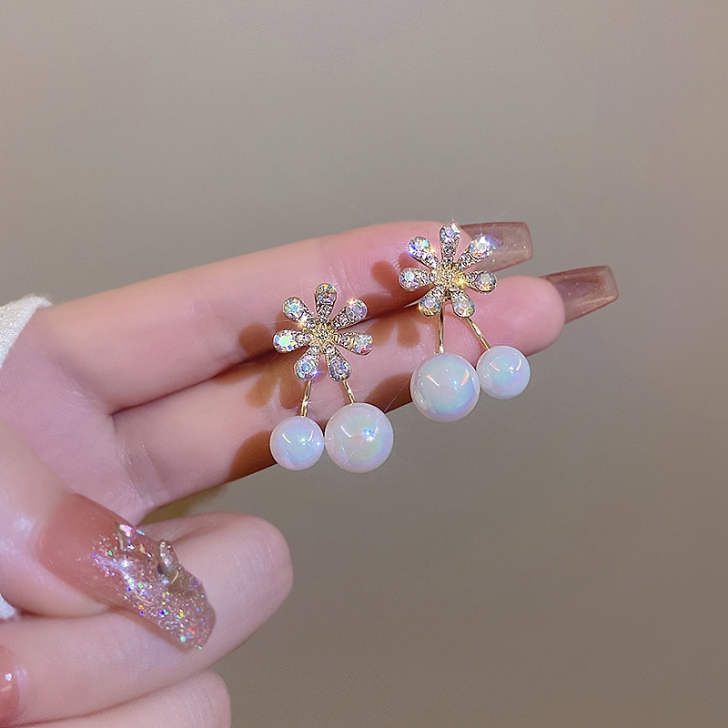 Bông Tai Hình Hoa Đính Ngọc Trai Nhiều Màu Phong Cách Hàn Quốc Cho Nữ