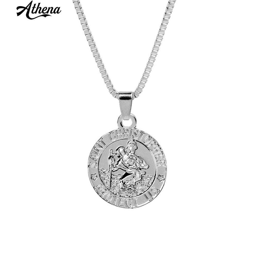 Unisex Saint Christopher Protect Us Letter Print Holy Pendant Necklace Amulet