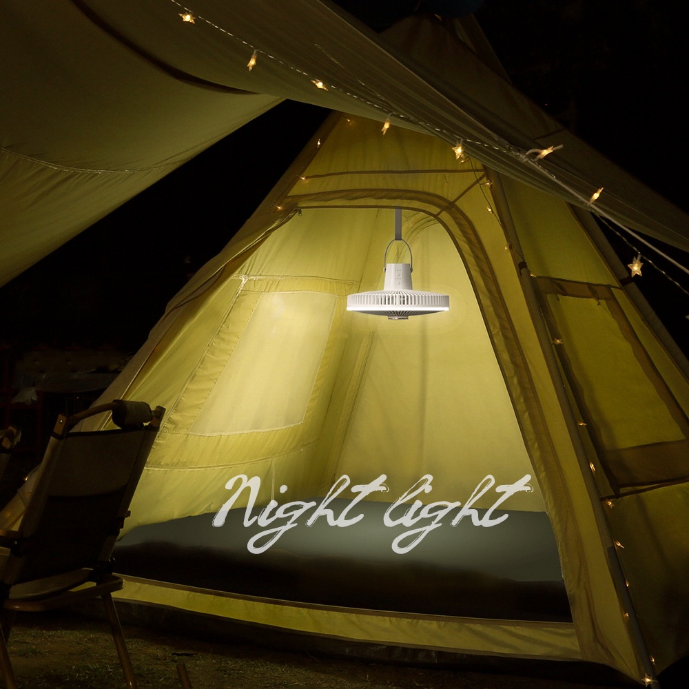 Quạt camping, quạt tích điện cắm trại, dã ngoại tích hợp đèn led chiếu sáng và điều khiển từ xa.