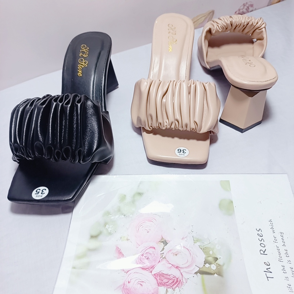 Guốc Nữ Cao Gót Tiểu Thư Đẹp - Guốc Dép Tiểu Thư 5 Phân Nhún Bèo mã GGC MINHTUYETSHOES