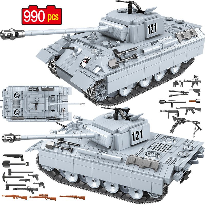 （CÓ SẴN）Đồ chơi lắp ráp mô hinh Quan Guan 100064 Panther Tank 121 Siêu tank Panther phát xít Đức