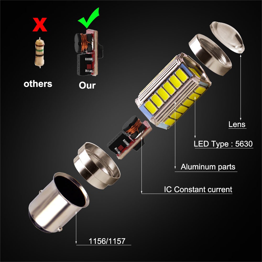 LED xi nhan, phanh, daylight, đèn lùi ô tô xe máy 33 bóng chân 1156, 1157, 7443, 3157, BA15S, P21W, BAU15S, PY21W, T20