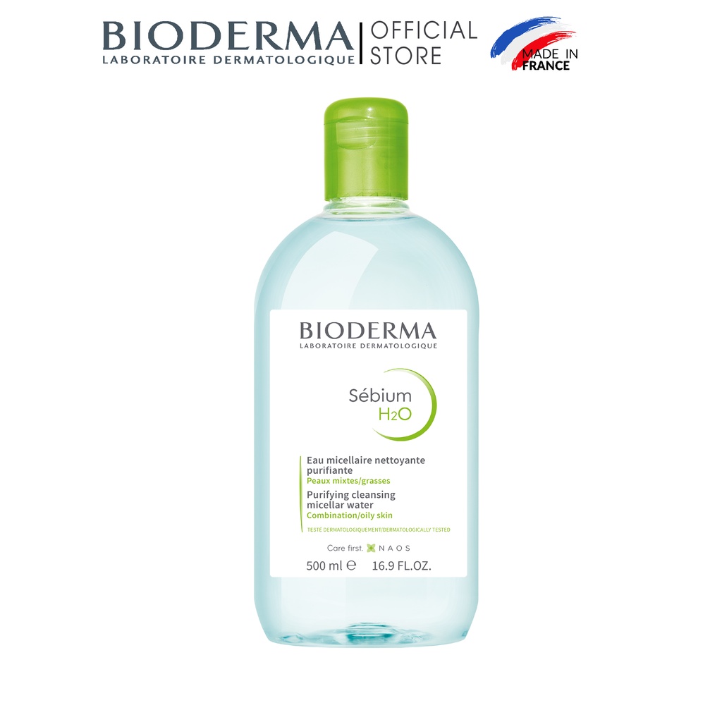 Bộ nước tẩy trang và làm sạch công nghệ Micellar cho da dầu, mụn Bioderma Sebium H2O 500ml và Gel rửa mặt tạo bọt 45ml