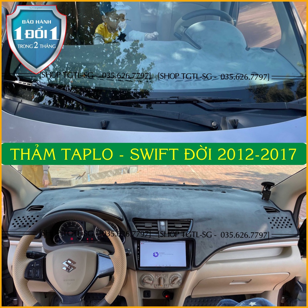 [Swift đời 2012 đến 2017] Thảm taplo ô tô suzuki da vân gỗ,da cacbon,da nỉ đen và nhung lông cừu chống nắng dày 3 lớp