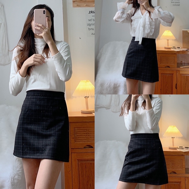 [Ảnh thật/Video]CHÂN VÁY Peony DẠ KẺ DÁNG NGĂN BASIC HÀN QUỐC CHÂN VÁY KẺ ULZZANG DỄ PHỐI ĐỒ