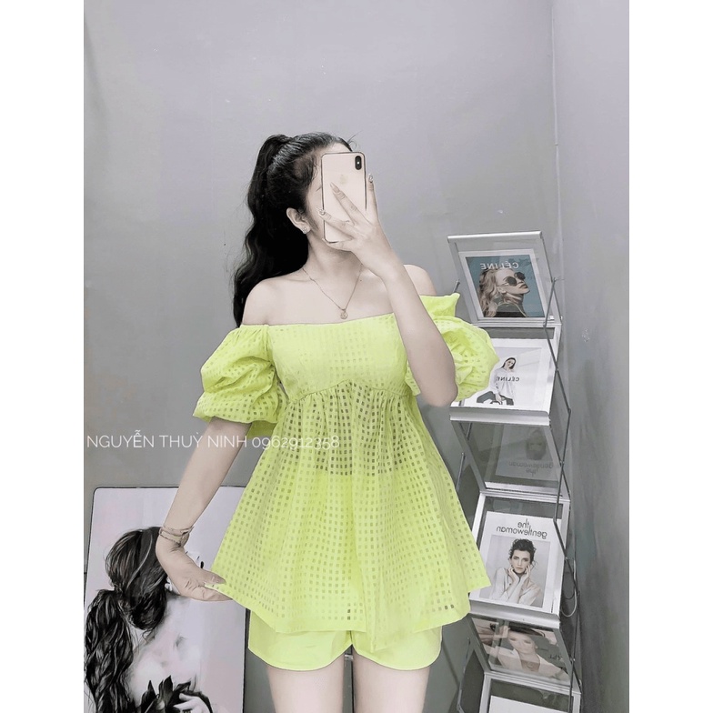 SET ĐỒ (VÁY TRỄ VAI/ QUẦN ĐÙI) PHỐI HOẠ TIẾT Ô VUÔNG SIÊU HOT, MẶC SIÊU DỄ CHỊU ( ĐI CHƠI/ DÃ NGOẠI/ DẠO PHỐ ) ĐA DẠNG S